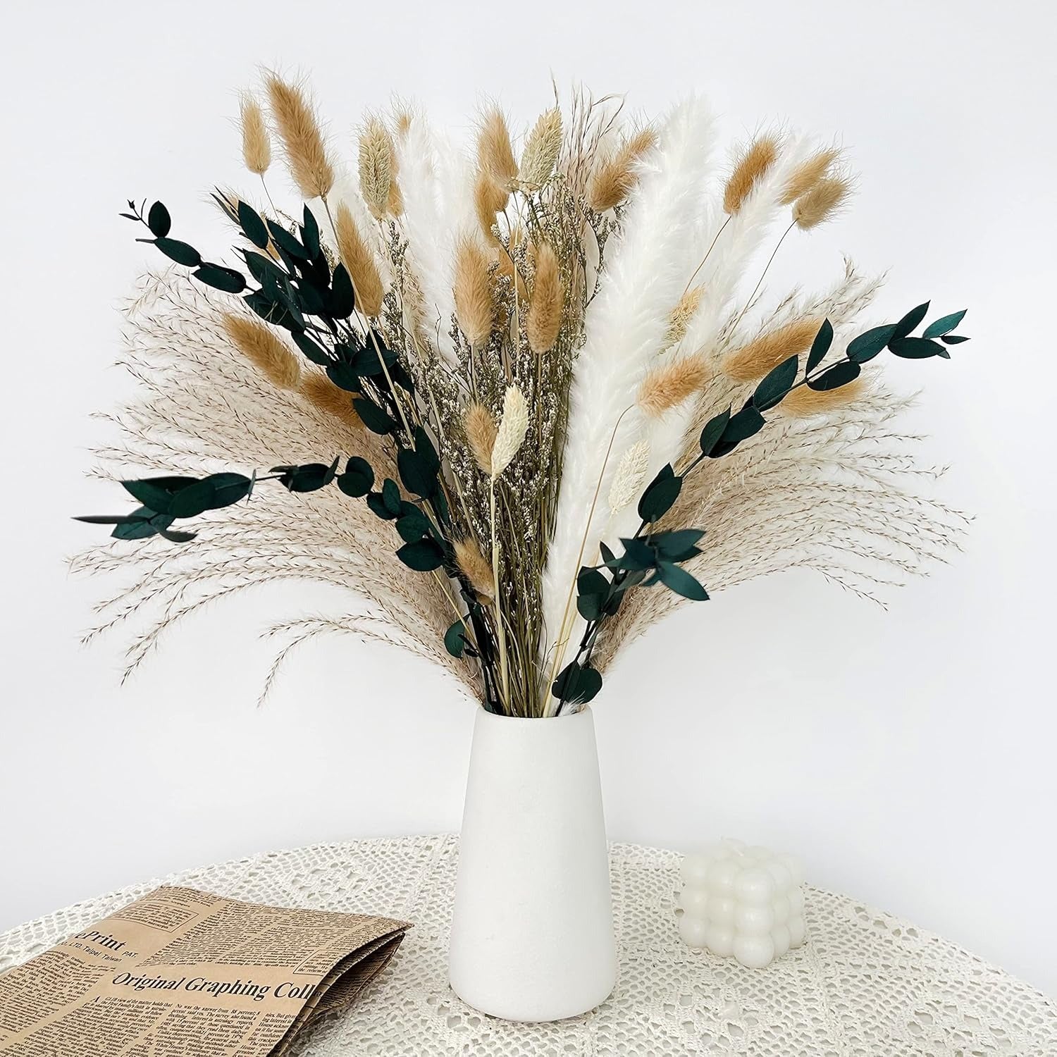 Bouquet de pampas artificiel de 65 piece Bohème - Romantique Beige & Blanc Pampas Grass Ar