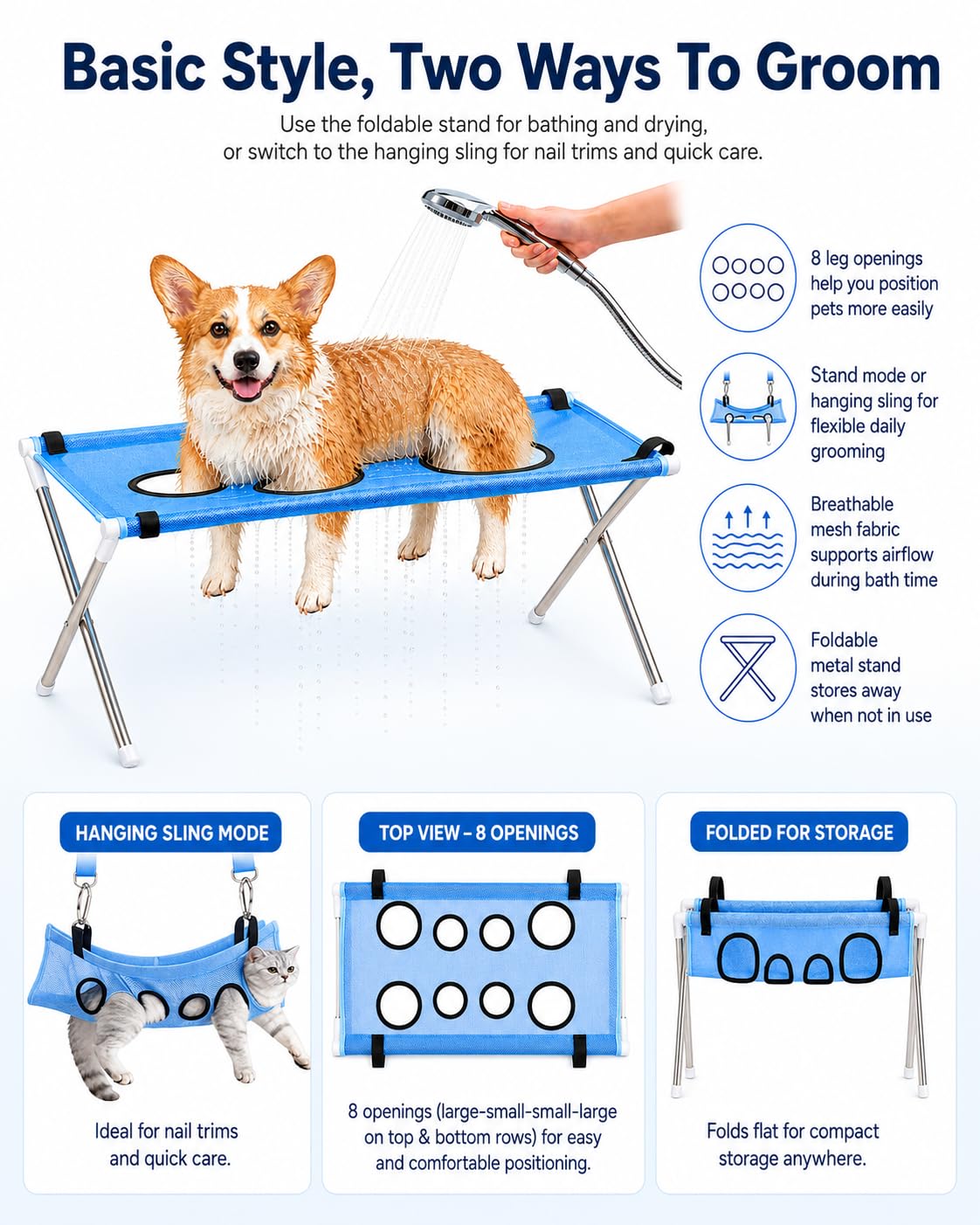 Foldable Dog Grooming Hammock, Small and Medium Dogs