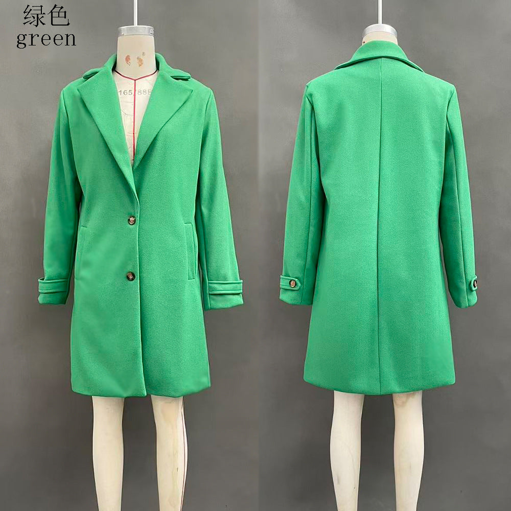 Automne et hiver Rétro Style décontracté Longueur moyenne Coat Lapel Coat Femme