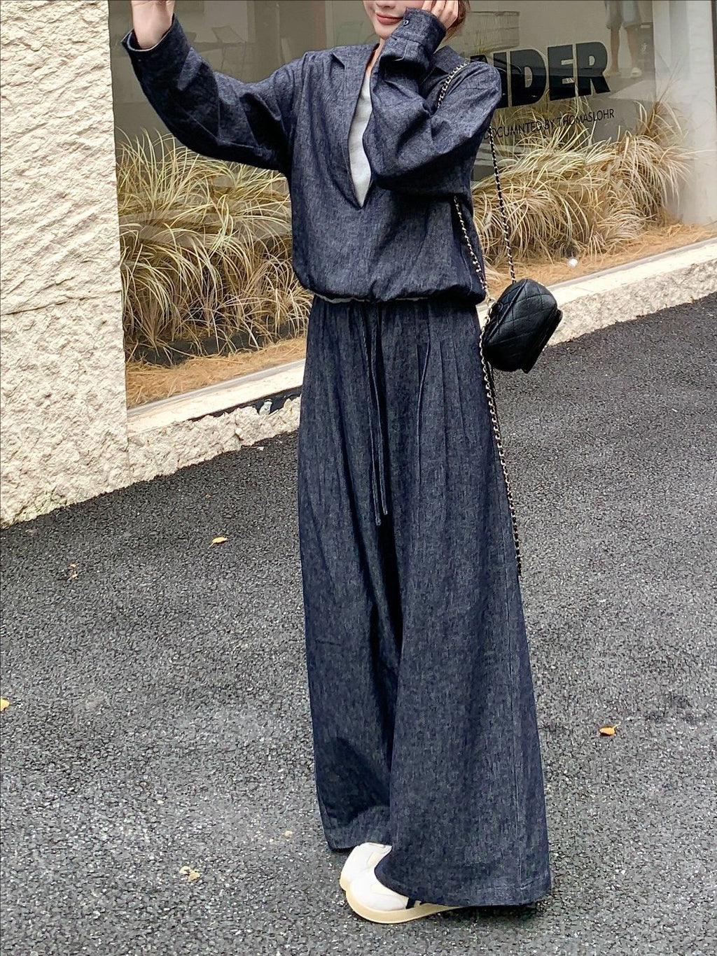 Costume de denim en lin de coton pour femmes