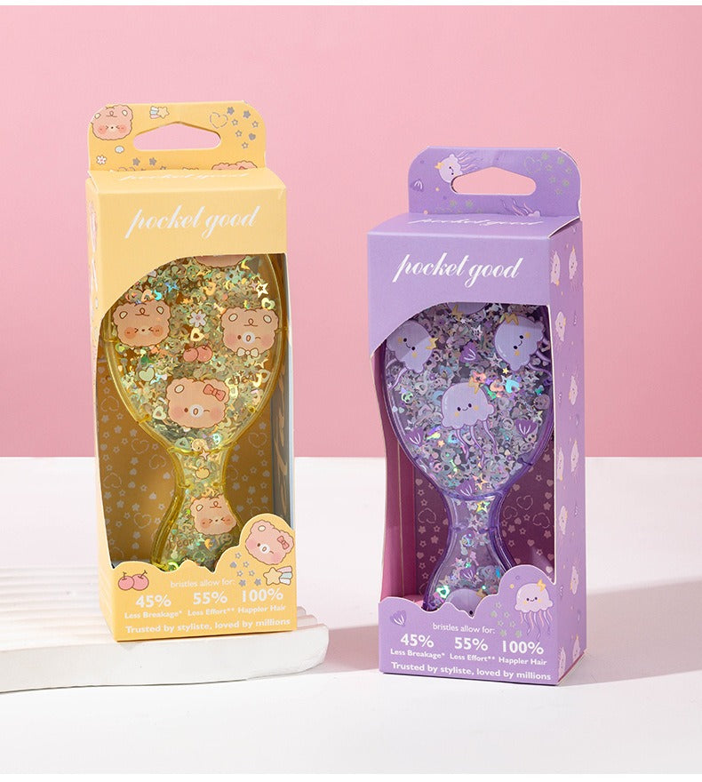 Peigne Sequined Mini Coussin d'air Peigne à cheveux lisse pour enfants Peigne Portable Petit Port