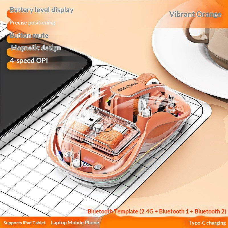 Bluetooth transparent sans fil à trois modes Silencieux Souris rétroéclairée multicolore