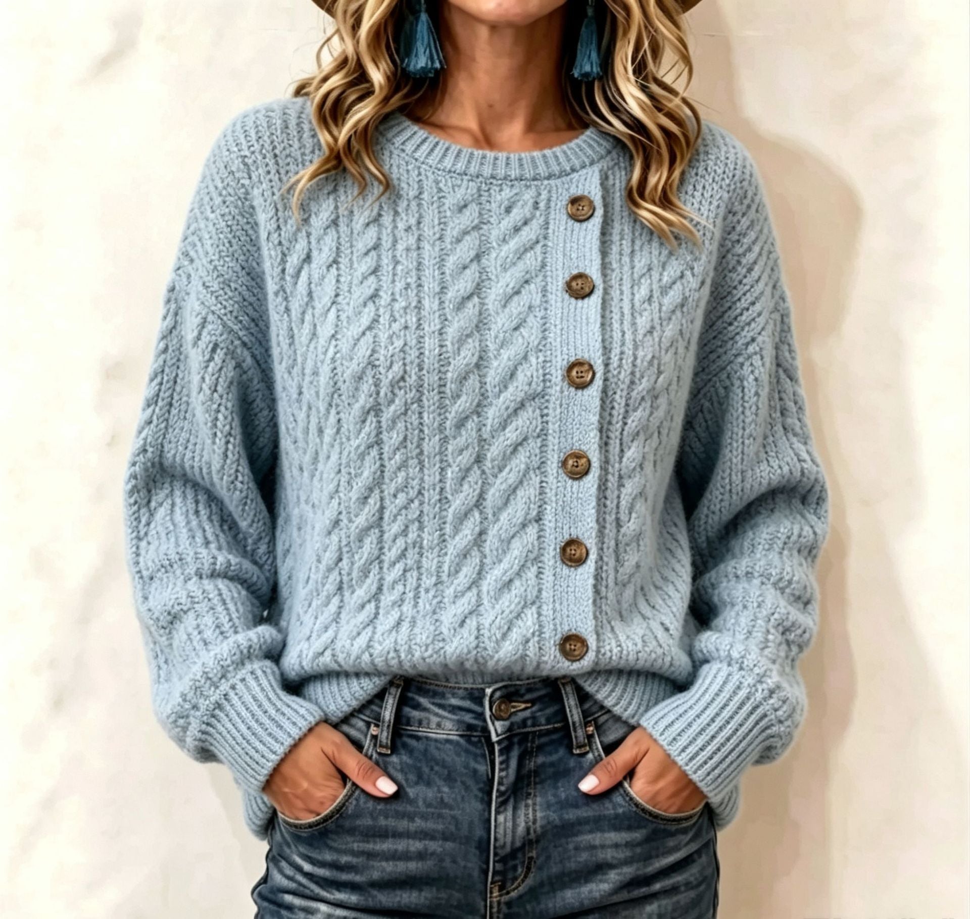 T-shirt à manches longues avec boutons pour femmes