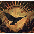 Halloween Noir Raven Sunrise Sunflower Tapestry