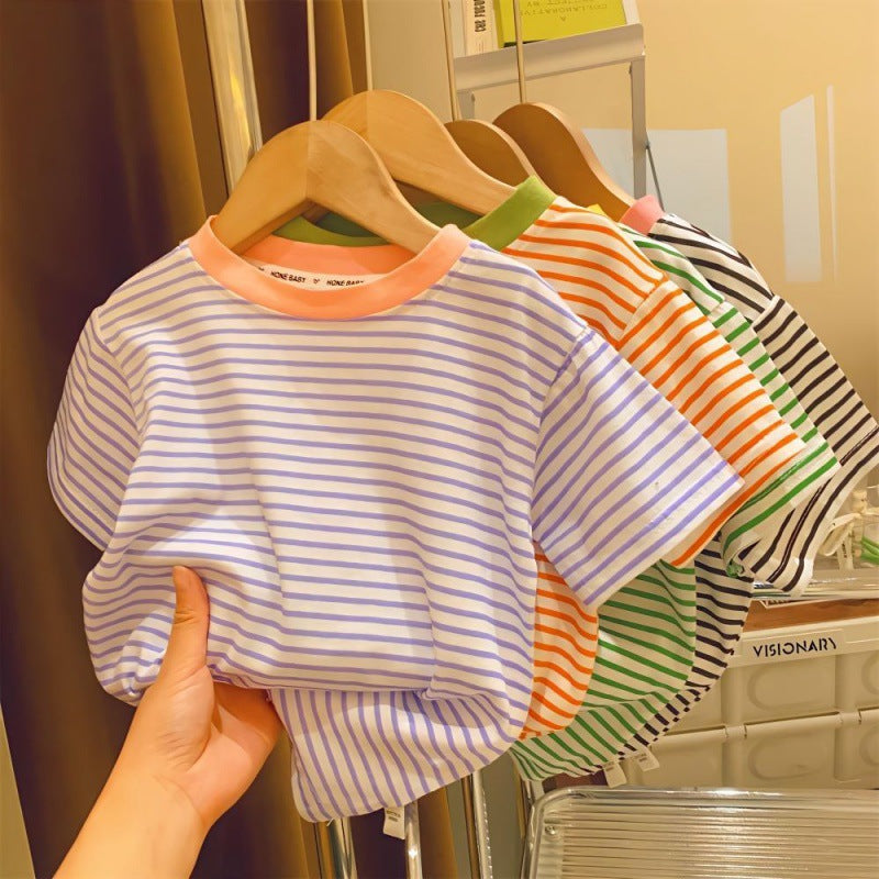 Couleur contrastante rayée bébé petite femme Top