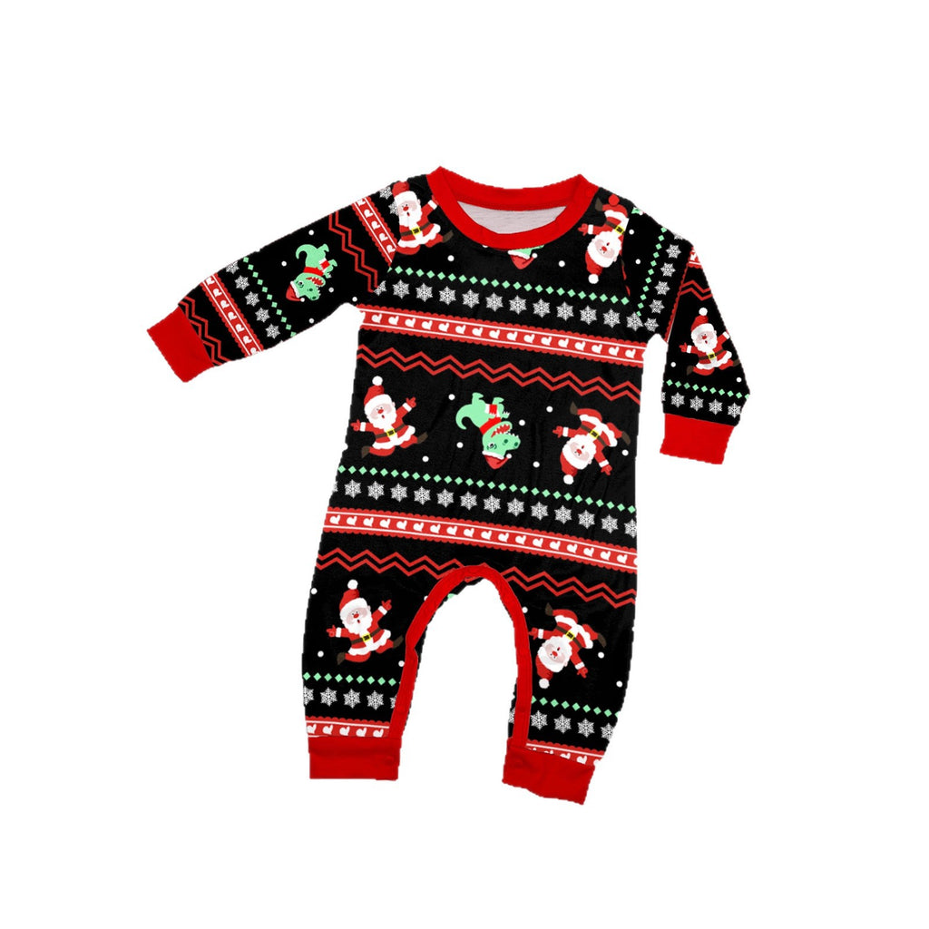 Caricature Dinosaur Imprimé Pyjama noir Taille parent-enfant