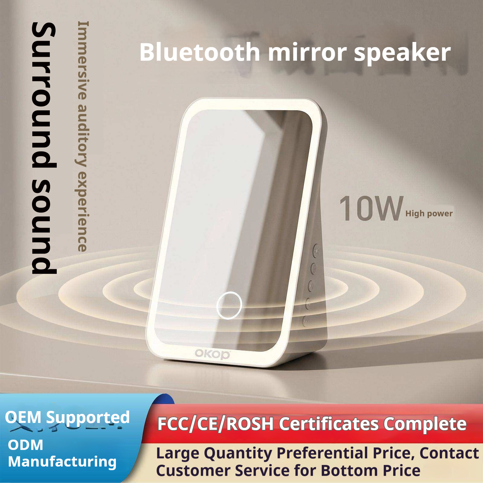 KP-863 Portable Bluetooth Haut-parleur Maquillage miroir avec Fill Light Compact Desktop HD miroir