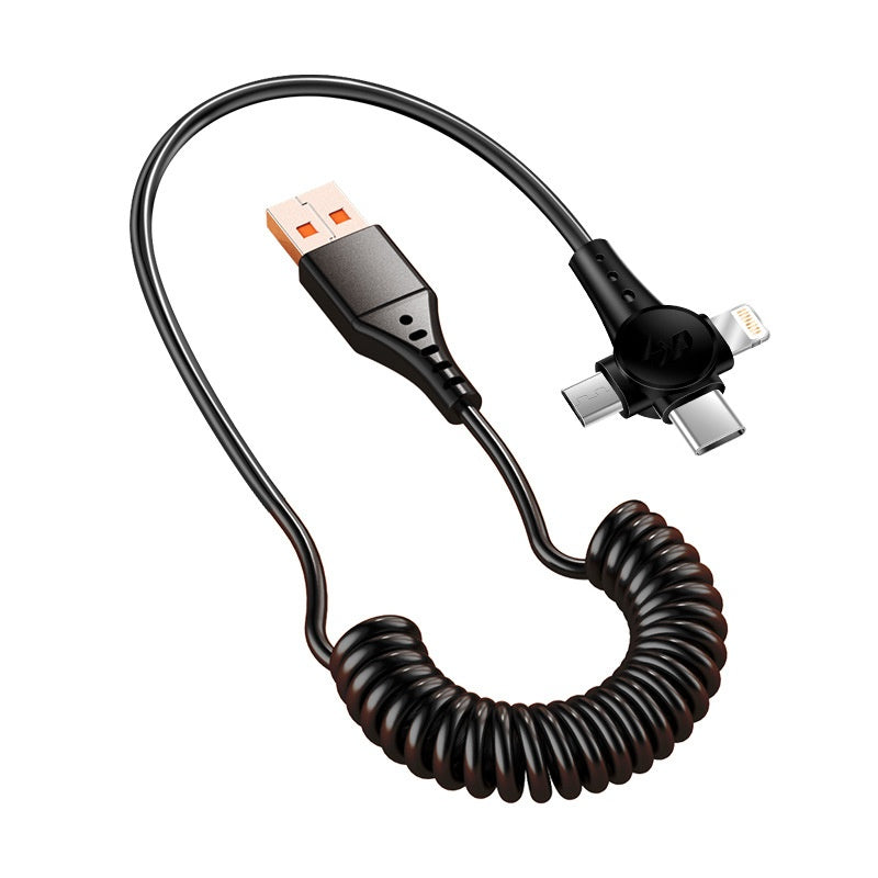 Fast Charging Spring Telescopic Data Cable One Drag Three Fast Charging Type-c