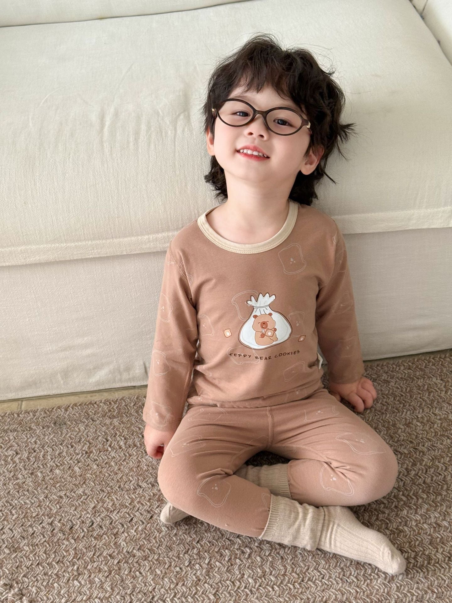 Ensemble de sous-vêtements thermiques en coton pur sans os pour garçons et filles