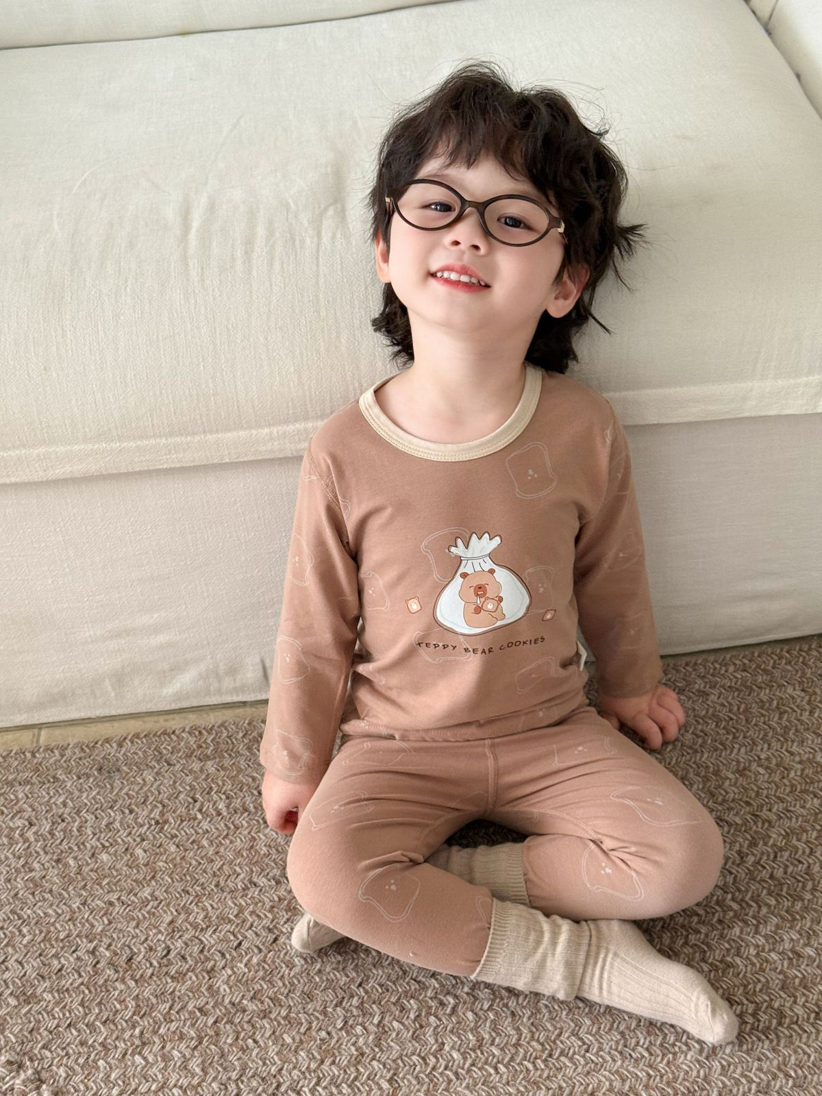 Ensemble de sous-vêtements thermiques en coton pur sans os pour garçons et filles