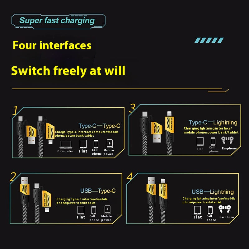 Four-in-one fast charging cell phone charging cable
