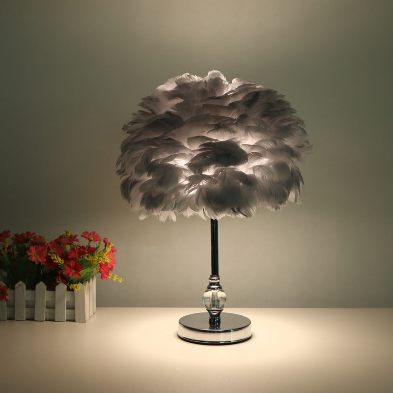 Lampe de table ronde en cristal plume Lumière de flux de vie