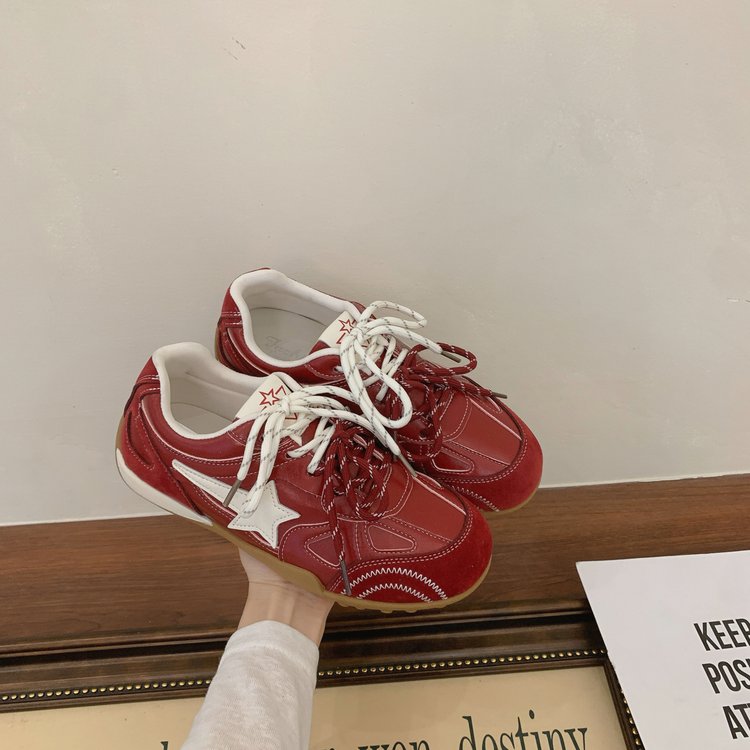 Autumn femmes respirant cuir rond sneakers orteils