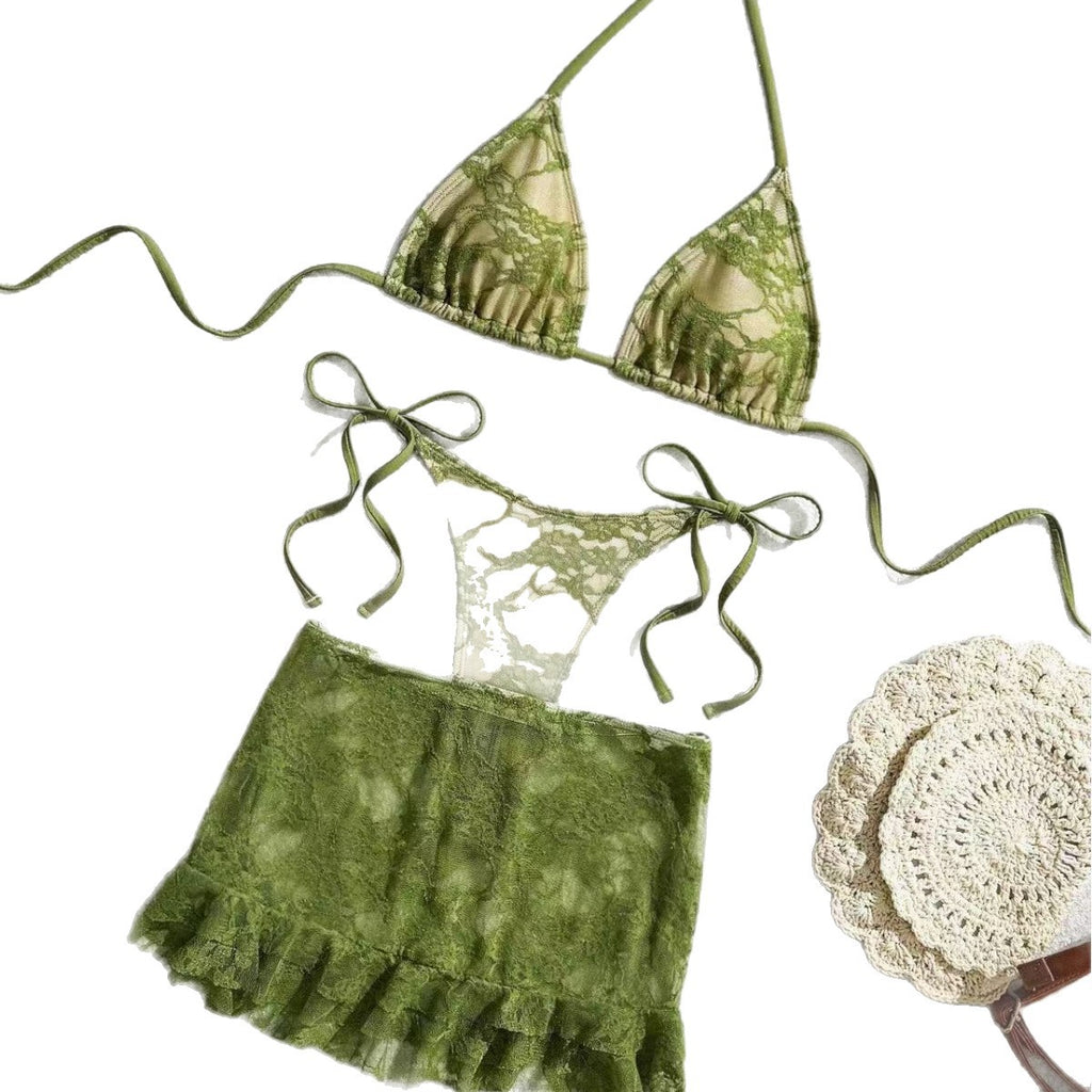 Femmes Dentelle Bikini Maillot de bain en trois parties