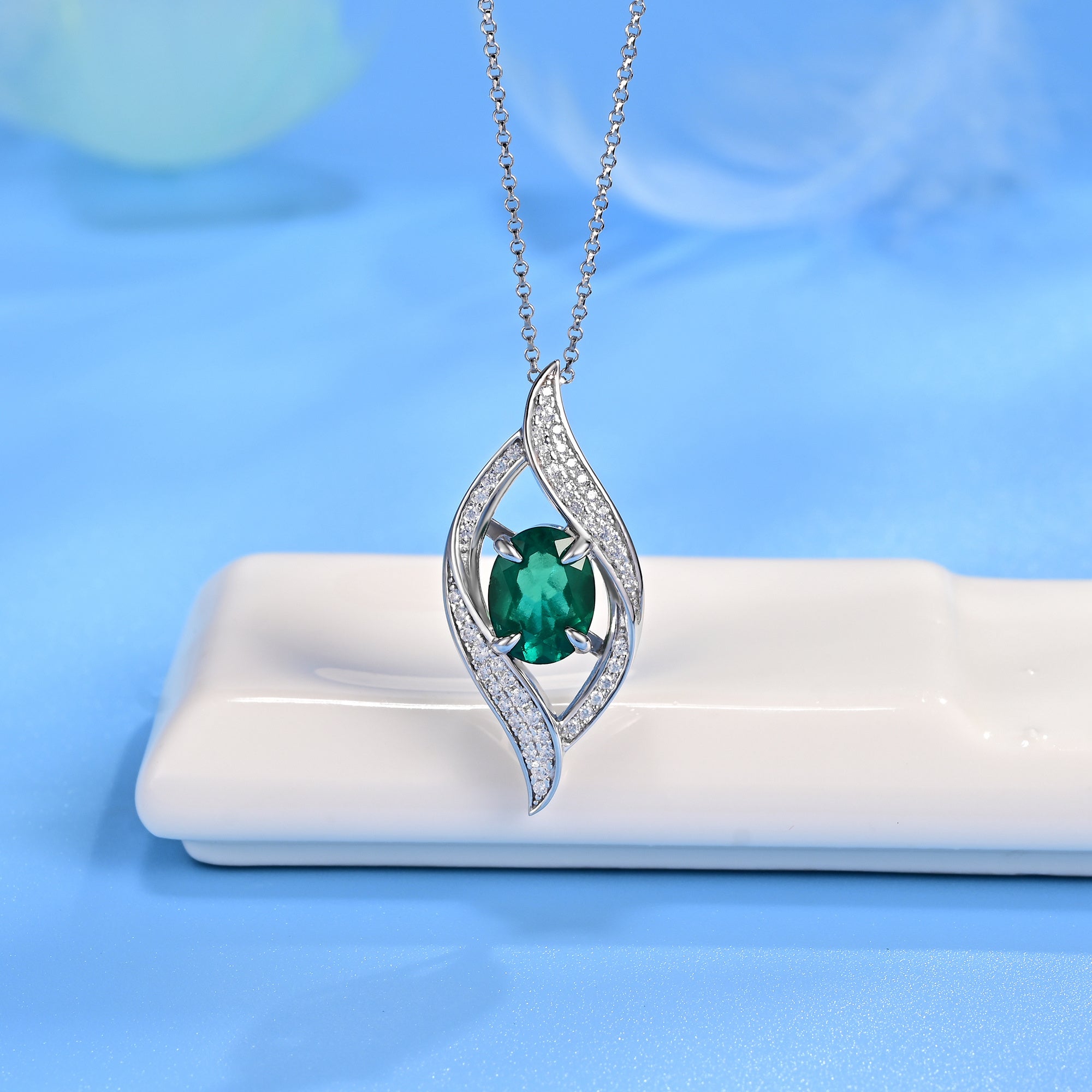 S925 Collier émeraude Sterling Silver Lab-Grown