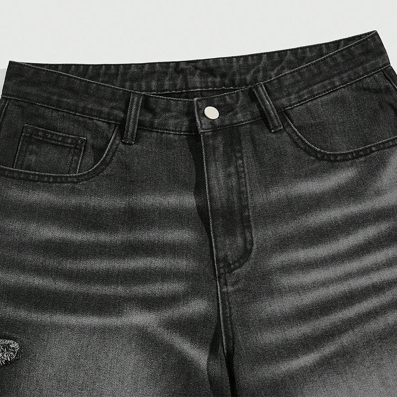 Homme Rétro short denim à cinq points étoilé