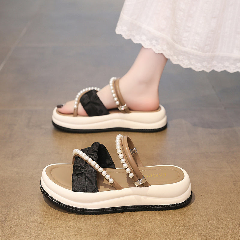 Femmes Sweet Pearl Perled Dentelle Sangle Platform Sandales