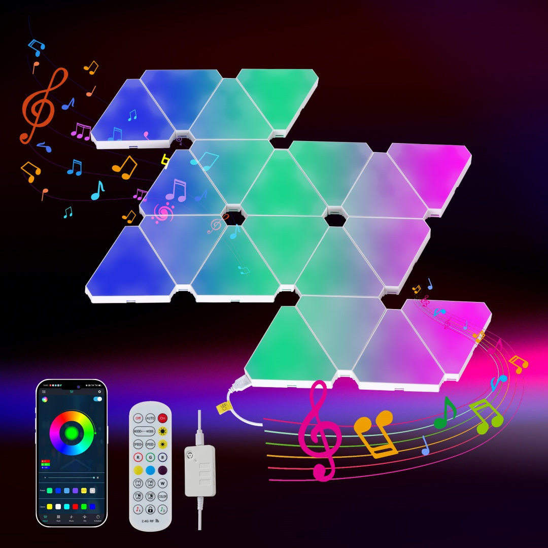 Panneaux lumineux triangulaires de 20 paquets - Smart RGB LED Lights with App & Remote - Music Sync