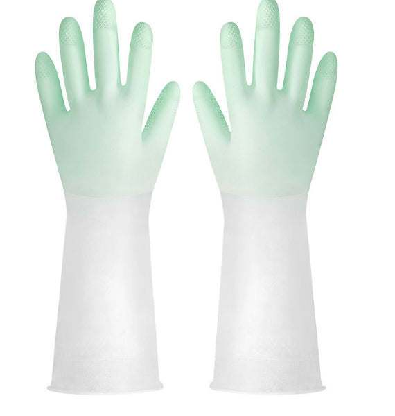 Gants de lavage en blanc translucide en caoutchouc de qualité nettoyante avec un antidérapant