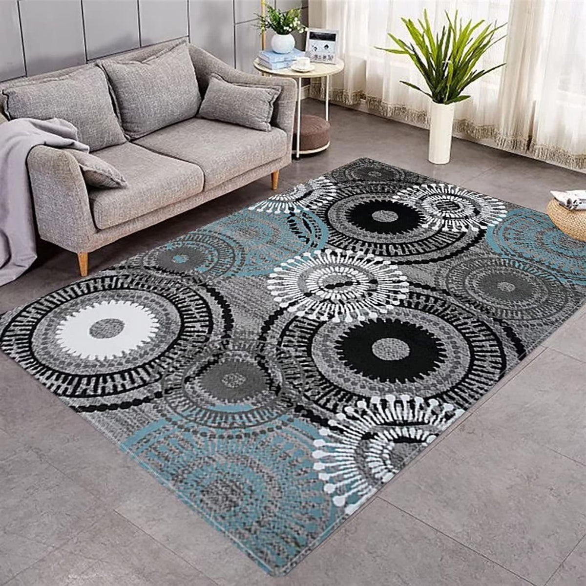 Round geometric grey wine red carpet