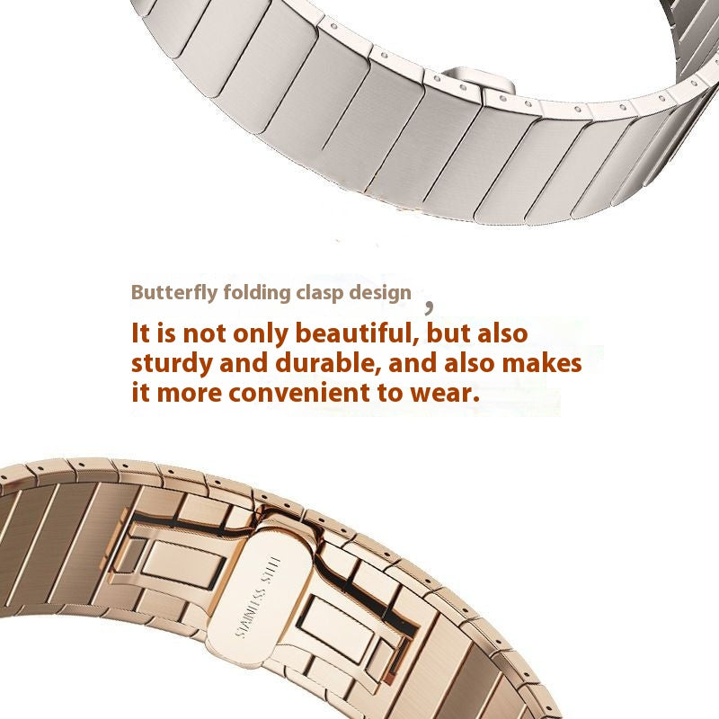 Bracelet de montre en métal acier inoxydable avec papillon
