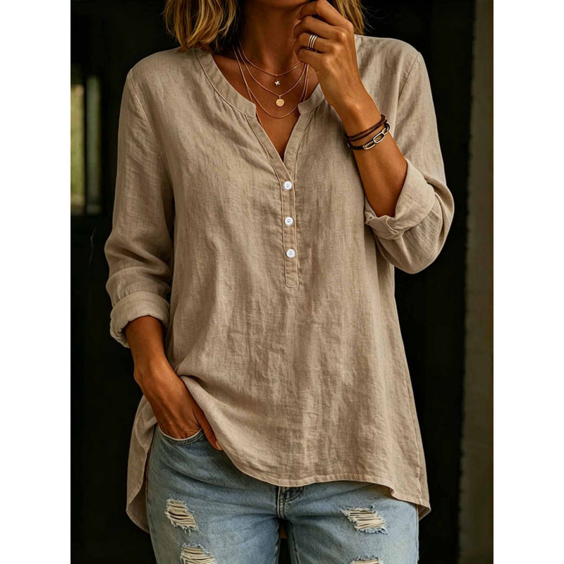 Chemise à boutons à point fixe en couleur solide pour femmes