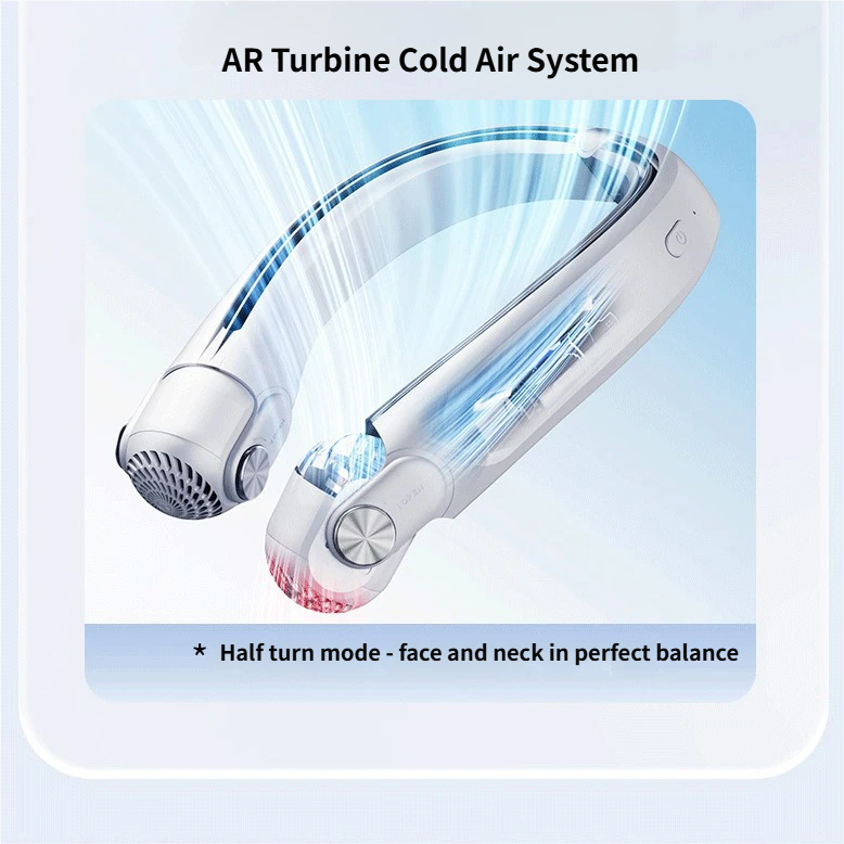 Pendentif de cou ventilateur sans lame blanc de luxe style 3 engrenages 2000-4000mAh USB rechargeable