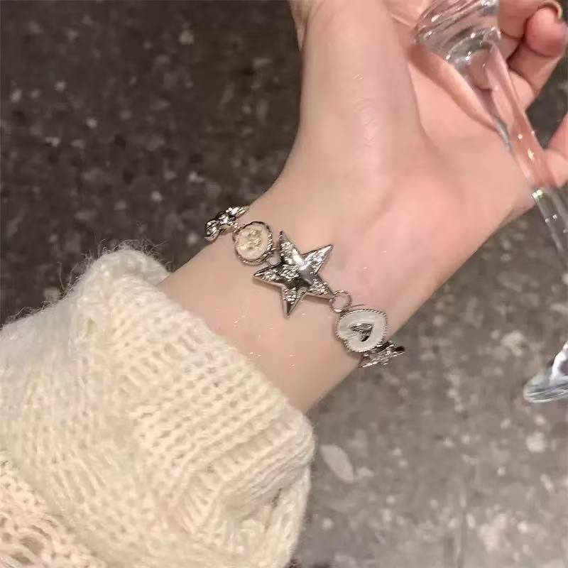 European And American Retro Imitation Pearl Flash Diamond Wide Version Bracelet Niche Acce