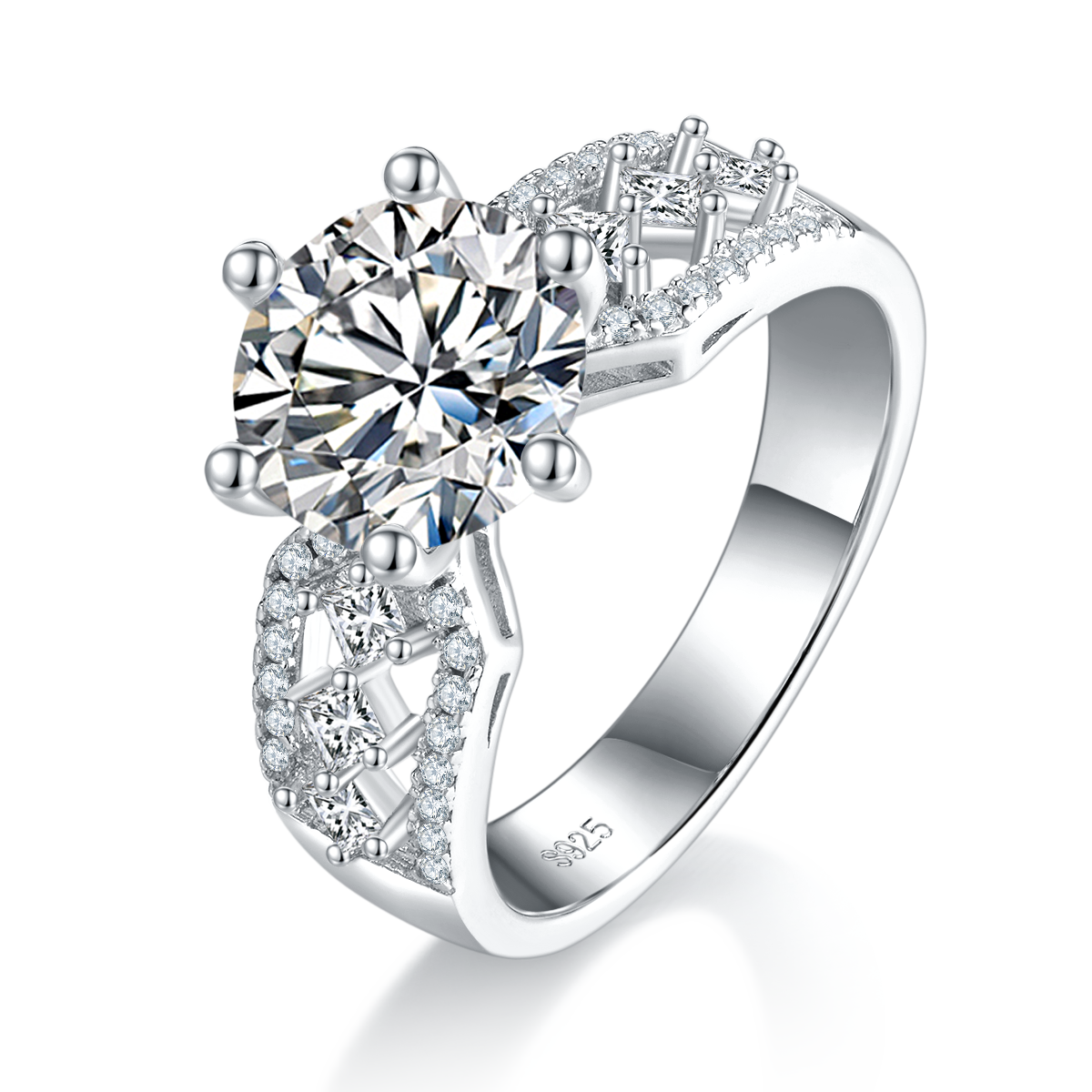 S925 Argent Sterling 3ct Anneau de Moissanite