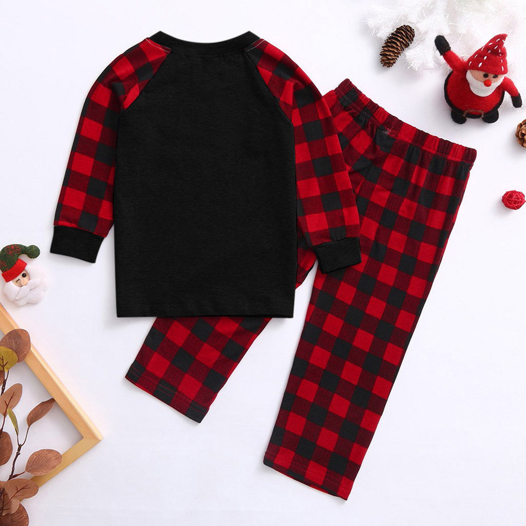 Ebay Christmas Plaid Cartoon Bear Imprimé Parent-enfant Port de longues manches Pajamas Homewear S