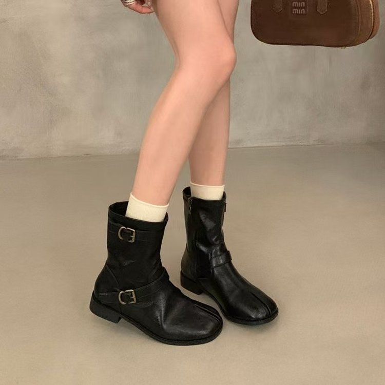 Femmes Retro British Style Ceinture Buckle Martin Bottes
