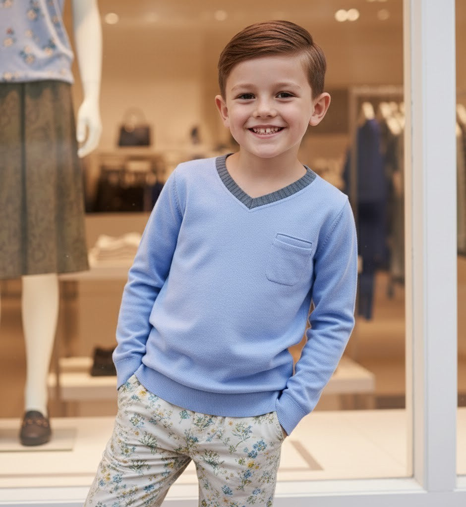 Garçons Col V Manches longues Top léger Printemps Été Casual T-shirt intelligent 3-10Y