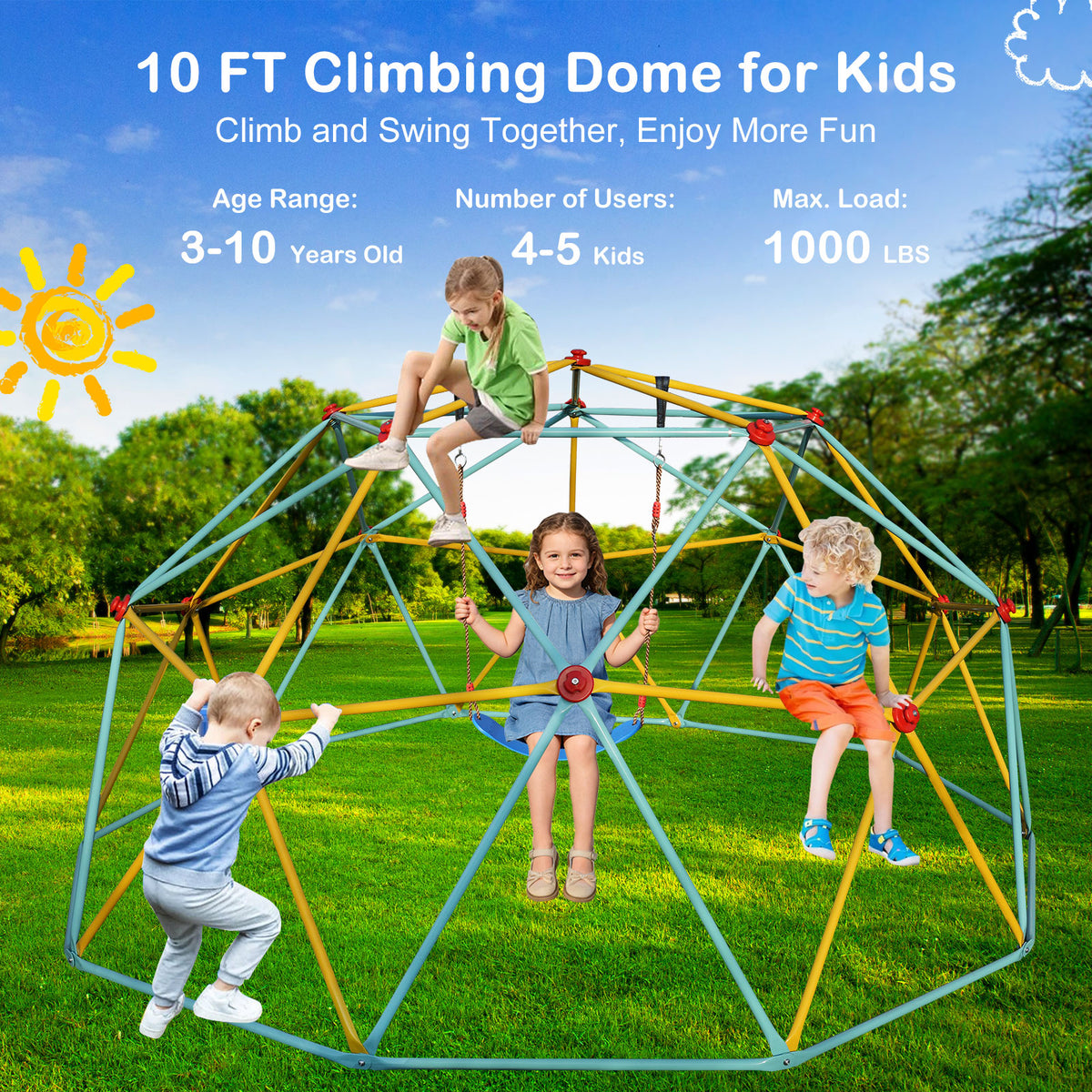 Gymnase de la Jungle pour enfants à 10 pieds pour les alpinistes du parc Dome Et balancer