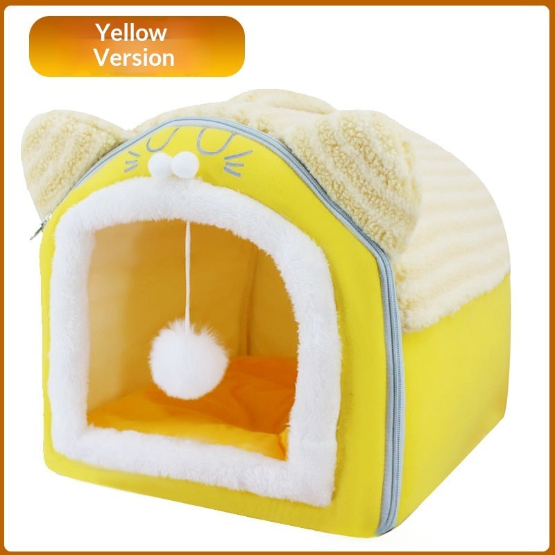 Warm, removable, washable plush pet bed with full enclosure