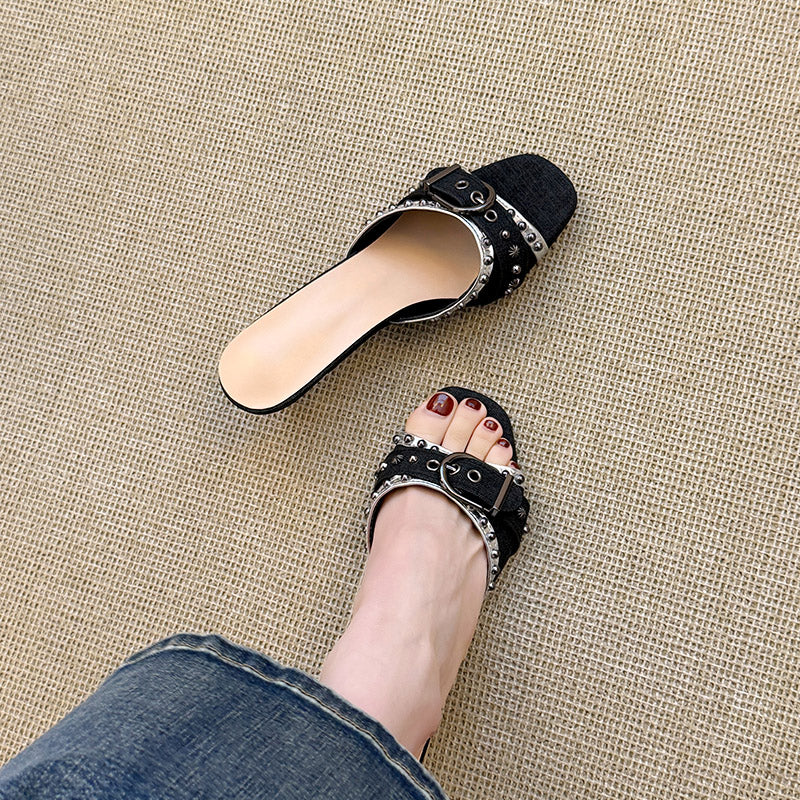 Femmes Retro Y2K Denim Kitten Talon Mules coulissantes