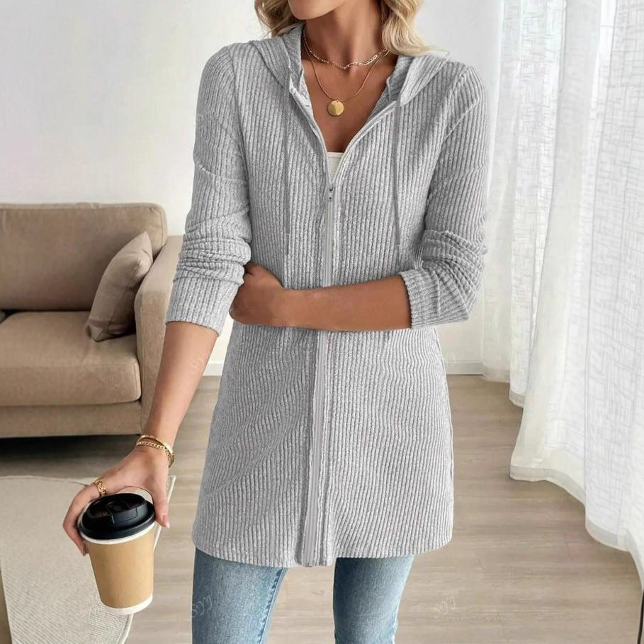 Cardigan à manches longues à fermeture zippée pour femmes
