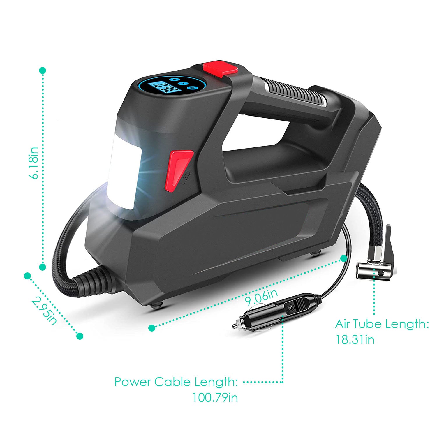 1Pc Gonflateur de pneus portable 120 PSI Gonflateur de pneus à puissance maximale 90W avec affichage numérique