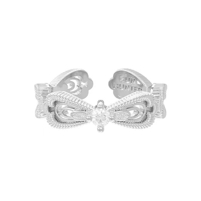 Trois lignes horizontales Bijoux Iris Fleur Anneau Lumière Titanium Dentelle Hollow Maillard Lumière