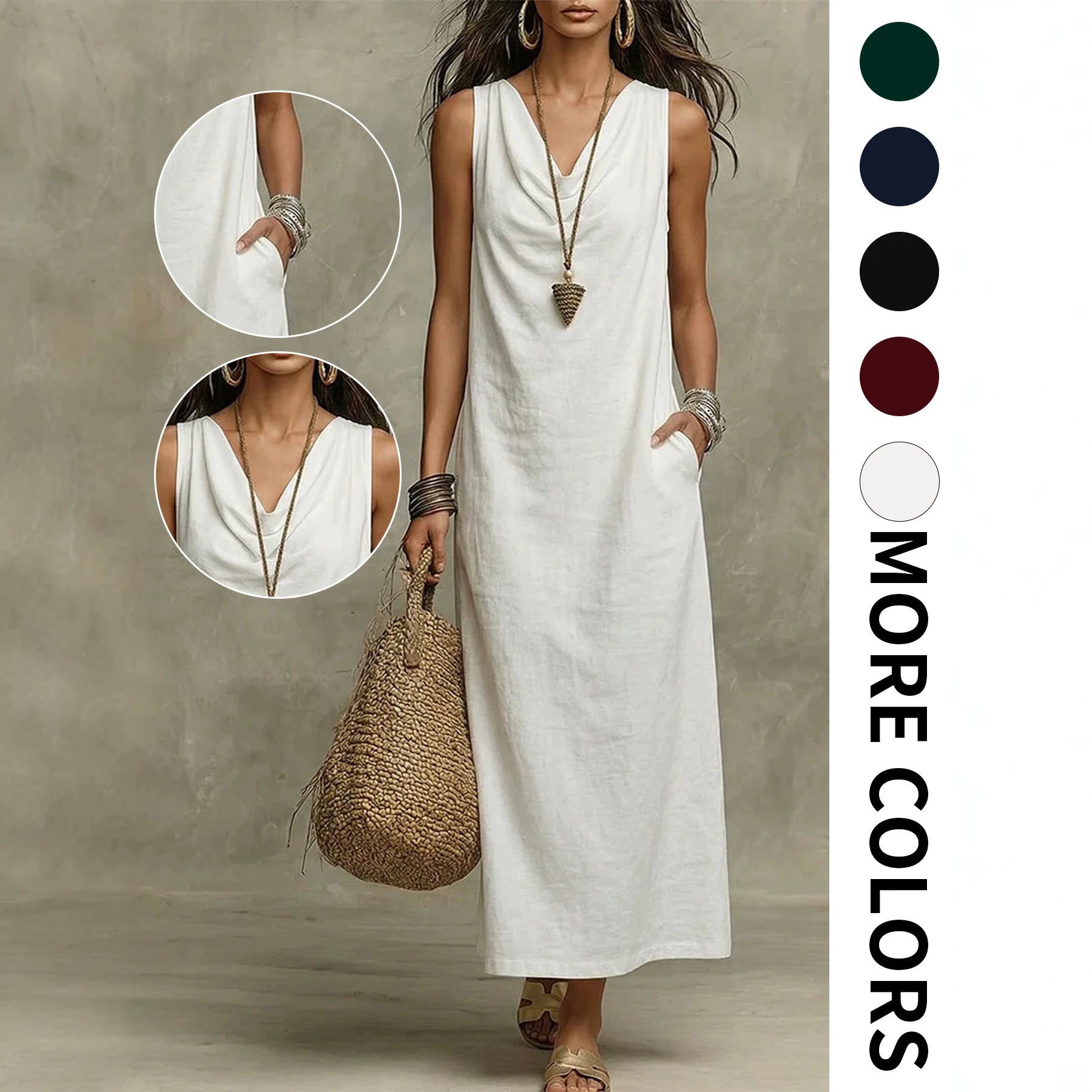 Été Arrivée Casual Solid Couleur Sans manches Robe de réservoir perdu