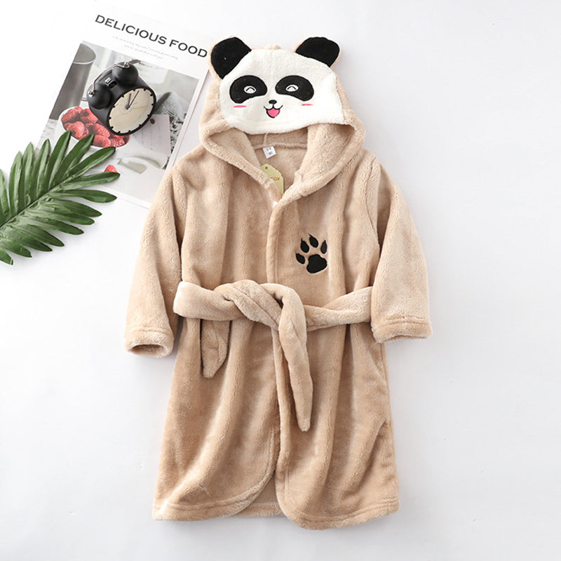 Filles Cartoon Hooded Flannel Dentelle-up Peignoir