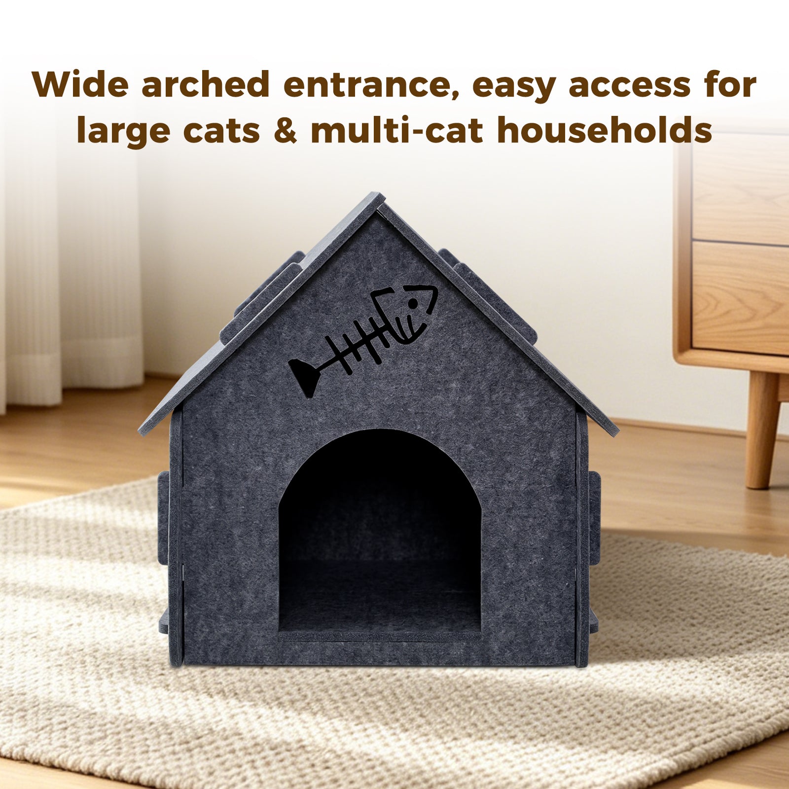 Maison pour chat d'intérieur en feutre, style petite chaumière