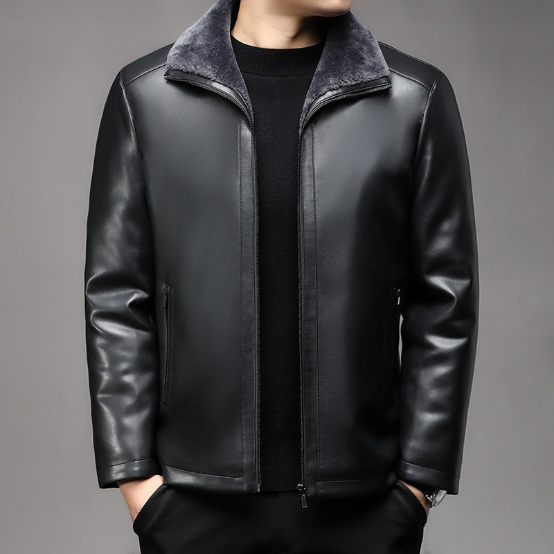 Veste Business chaud fourrure de lapel fourrure intégrée tapis en cuir épaissée