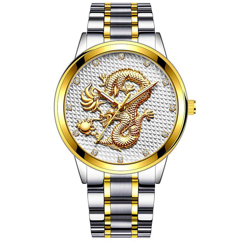 Dragon d'or embossé pour hommes jouant avec perles Diamond-inlaid Casual Business Quartz Watc
