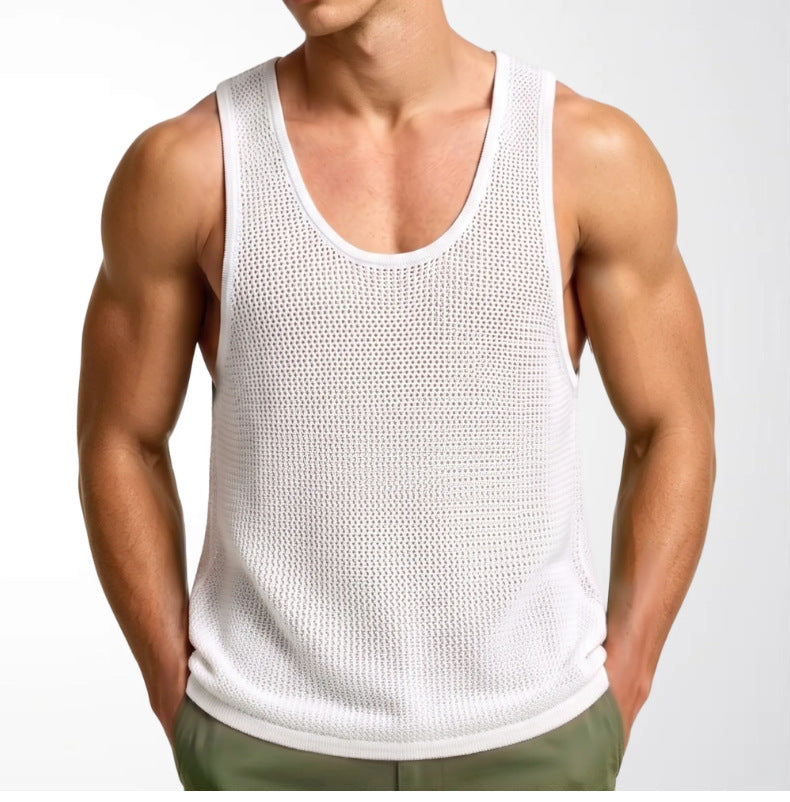 American Vintage Plus Taille Occasion Knit Hollow Out Tank Tops Pour Hommes Summer Fitness Direct F