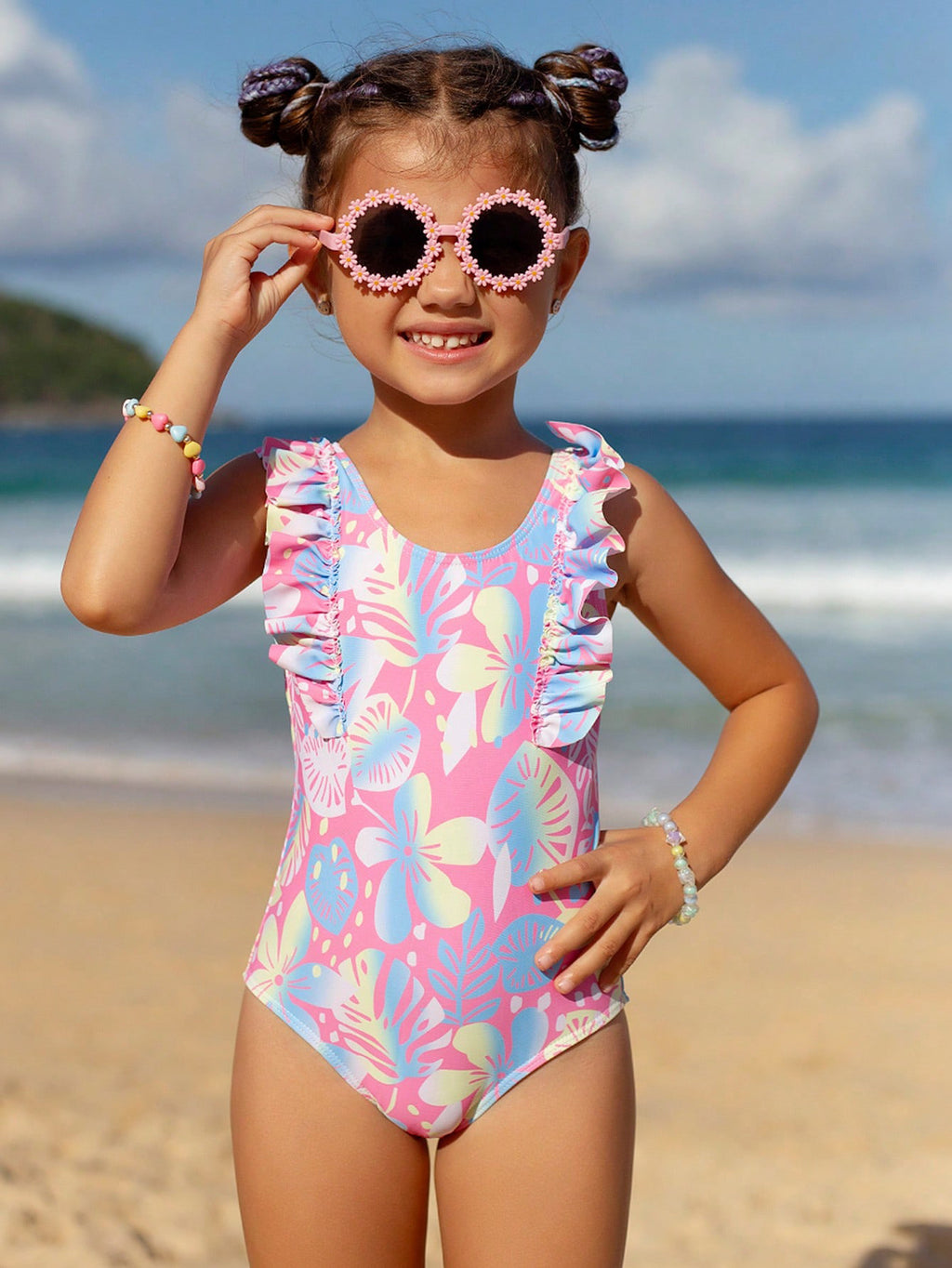 Enfants Maillots de bain imprimés à la mode avec de la dentelle mignonne