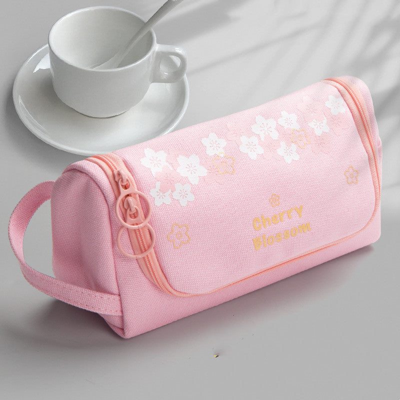 Toile Crayon cas grande capacité simple fille japonais mignon fille Cœur papeterie Box Kore