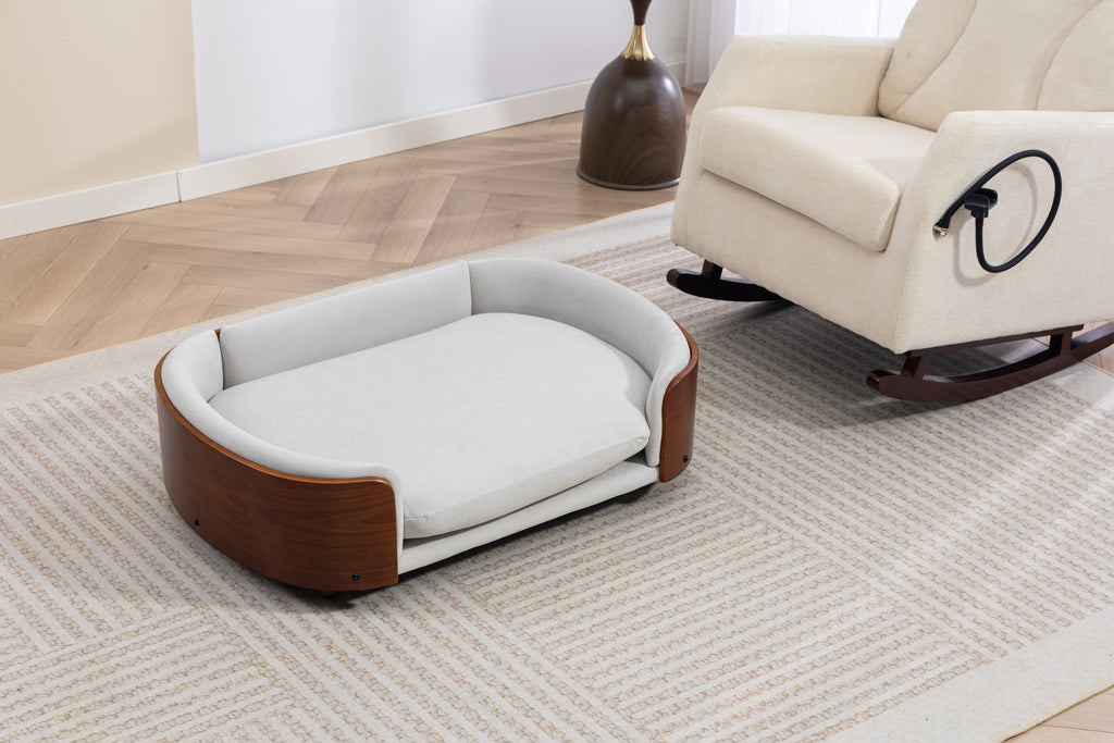 Style scandinave Lit de chien élevé Sofa Pet avec pieds en bois massif et noyer Bent Wood Bac