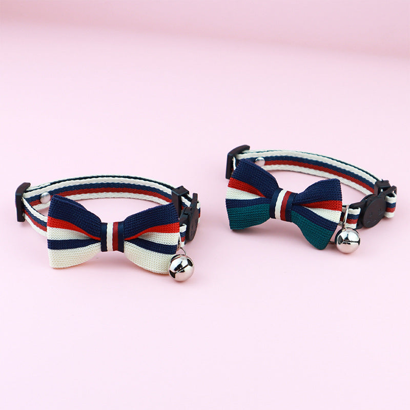 British-Style Striped Bow Tie Pet Collar