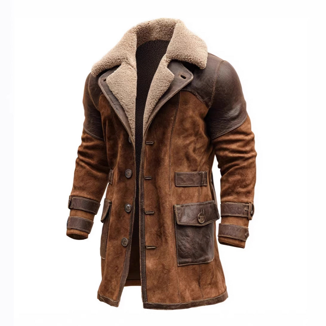 Hommes Retro Patchwork Suede Coat
