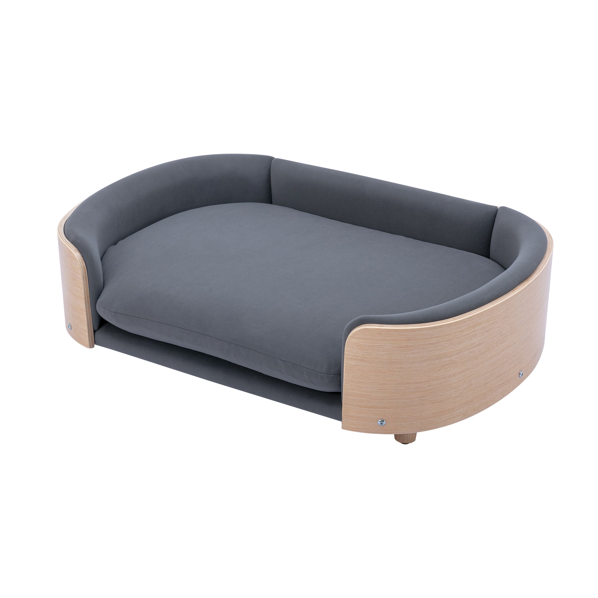 Style scandinave Lit de chien élevé Canapé pour animaux avec pieds en bois massif et dos en bois bent